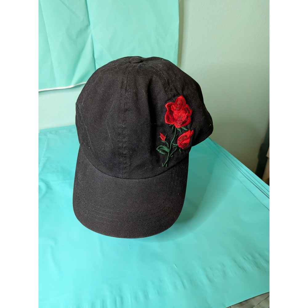 David and Young Black Rose Embroidered Cotton Baseball Cap Hat FWCAP4111
